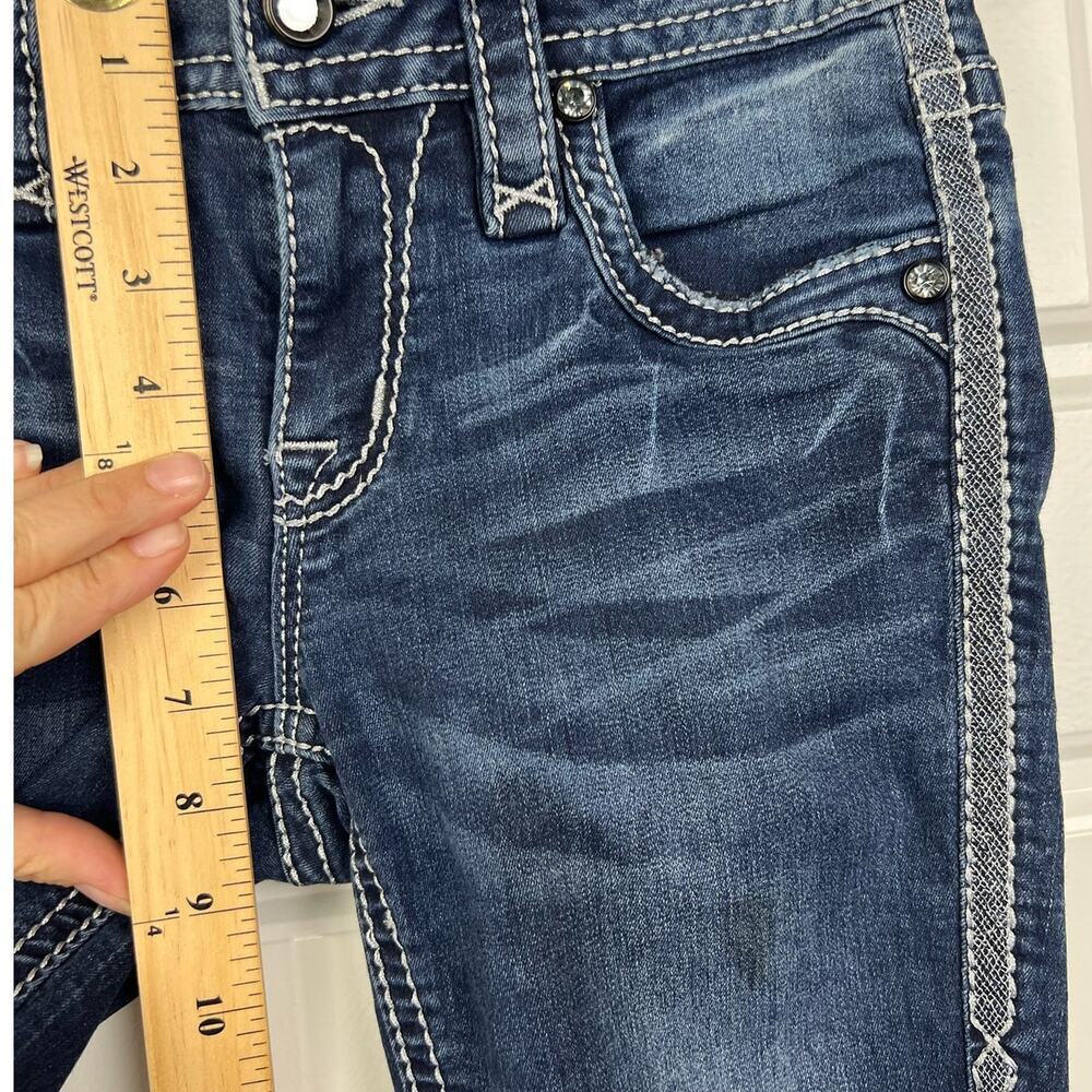 Y2K Rock Revival Haile Mid Rise Skinny Bling Blue Jeans Women's Size 24X30 - Picture 12 of 13